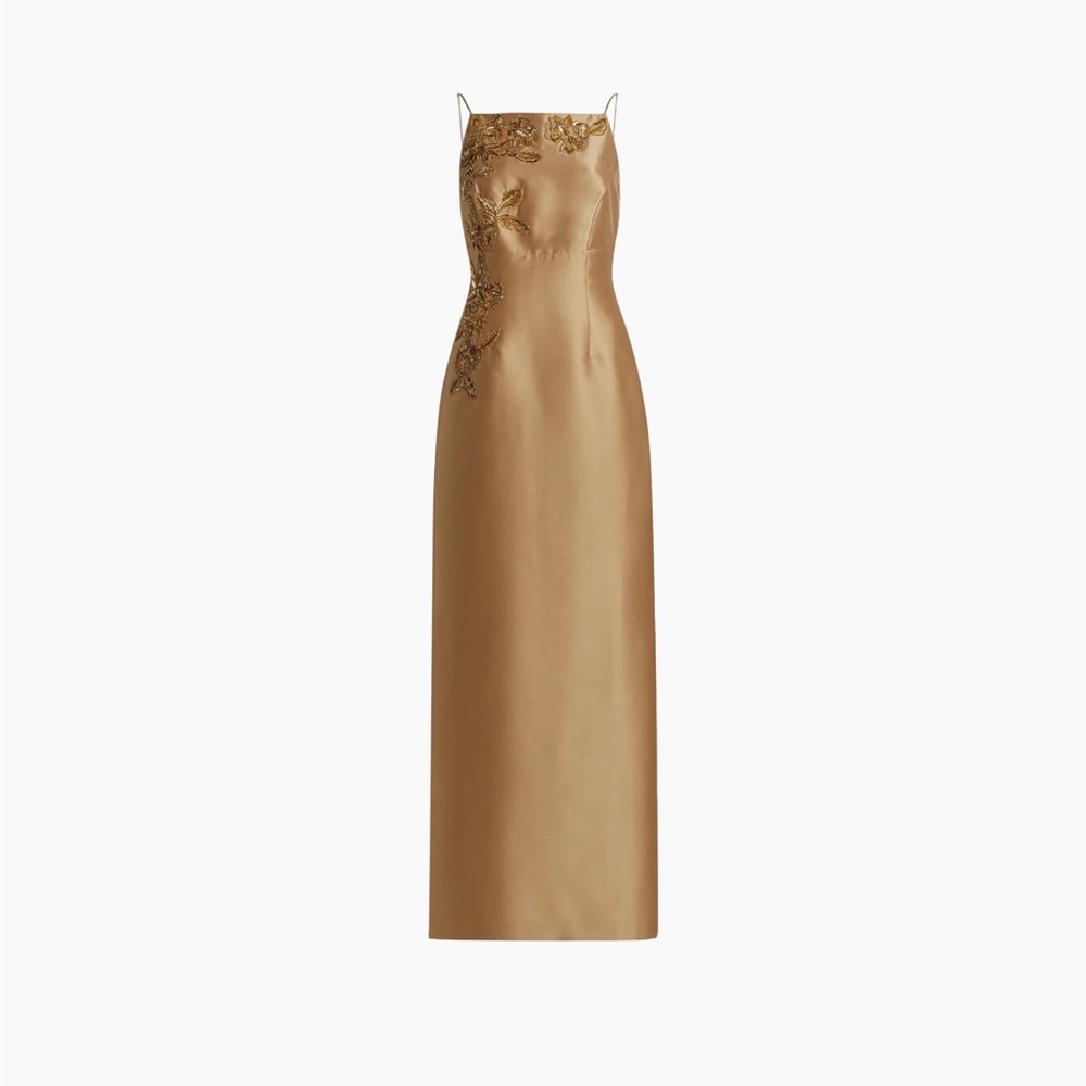 Saks Fifth Avenue Metallic Gold Strapless Satin Column Gown